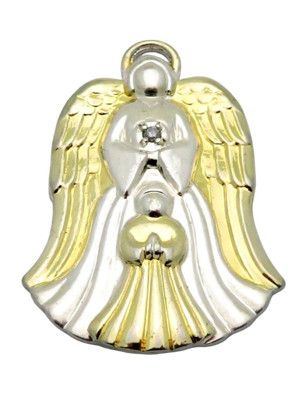 Vintage Gorham Sterling Silver Gold Vermeil Guardian Angel Pendant with Diamond